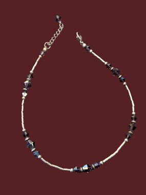 925 Sterling Silver Liquid Silver Purple Crystal 9.5-10.5" Ankle Bracelet